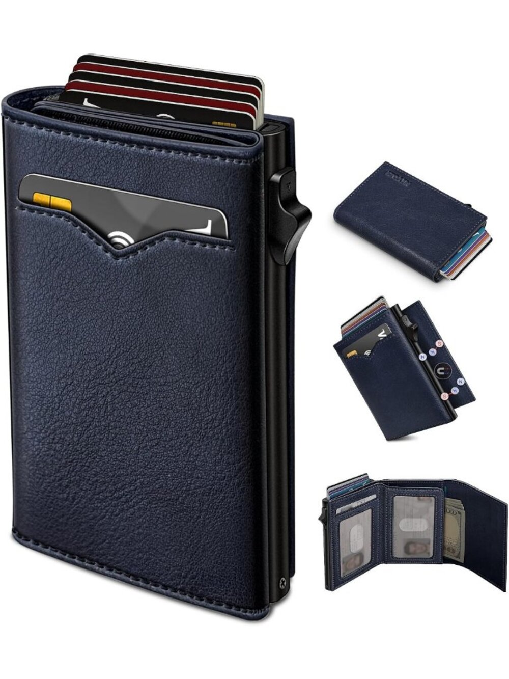 Slim RFID Blocking Wallet for Men, Cash Pocket, 2 ID Windows, Pop-Up Card Holder